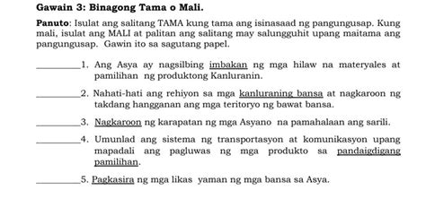 binagong tama o mali|Gawain 3: Tama o Mali .